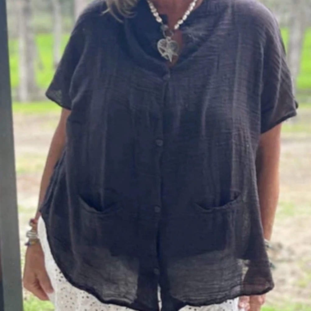 Jaded Gypsy Wallean simply sweet top cotton gauze Women's Black Top